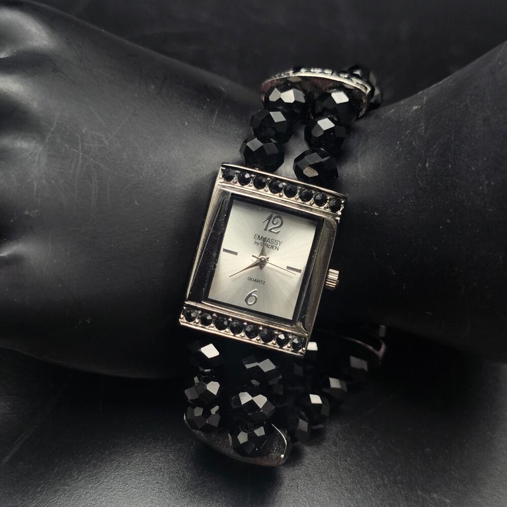 Embassy by Gruen Women's Watch Black Beaded Stretch WORKS Working